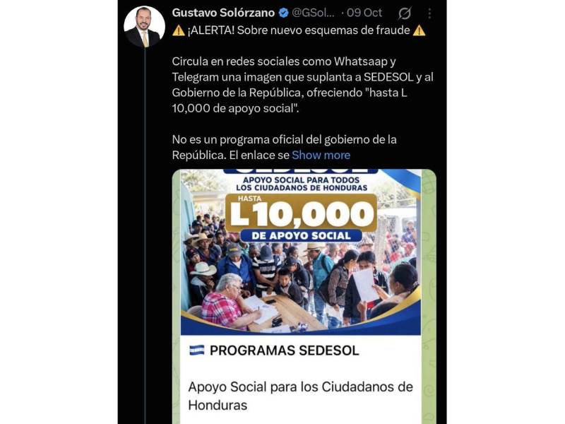 Es falso el bono de hasta L 10,000 de Sedesol: publicación usa sitio web fraudulento