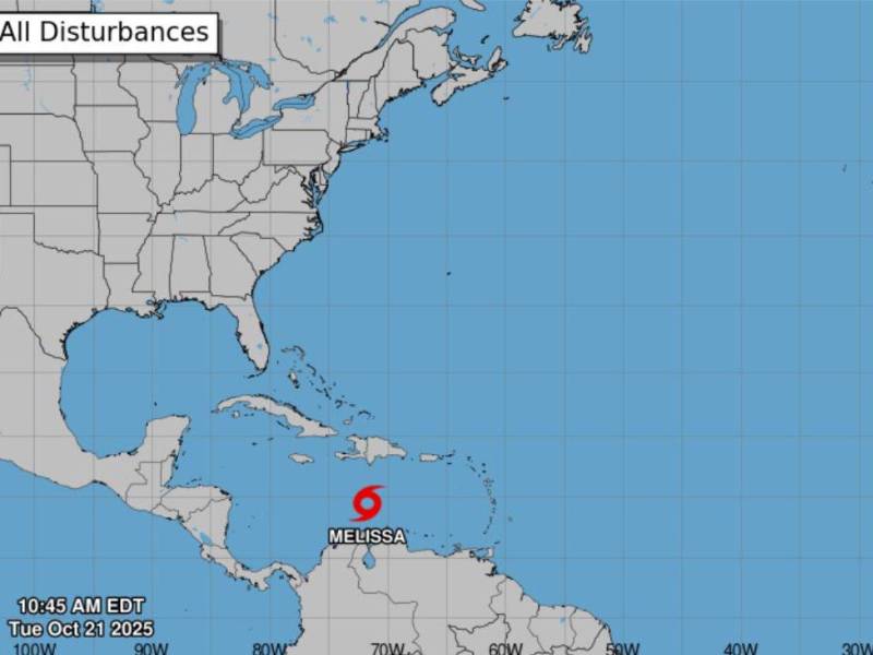 Ubicación de la tormenta tropical Melissa en el Caribe Central.