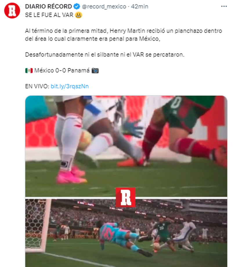 Diario El Récord de México sobre la polémica jugada: “Desafortunadamente ni el silbante ni el VAR se percataron”.