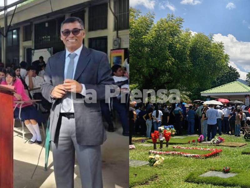 Entre muestras de dolor, lágrimas y homenajes, familiares, amigos, docentes y estudiantes dieron este domingo el último adiós al director Víctor Fiallos, cuyos restos fueron sepultados en el cementerio Jardines del Recuerdo de San Pedro Sula.