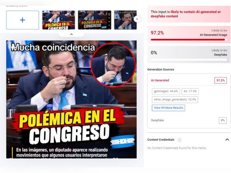 Captura de pantalla del análisis realizado en Hive Moderation.