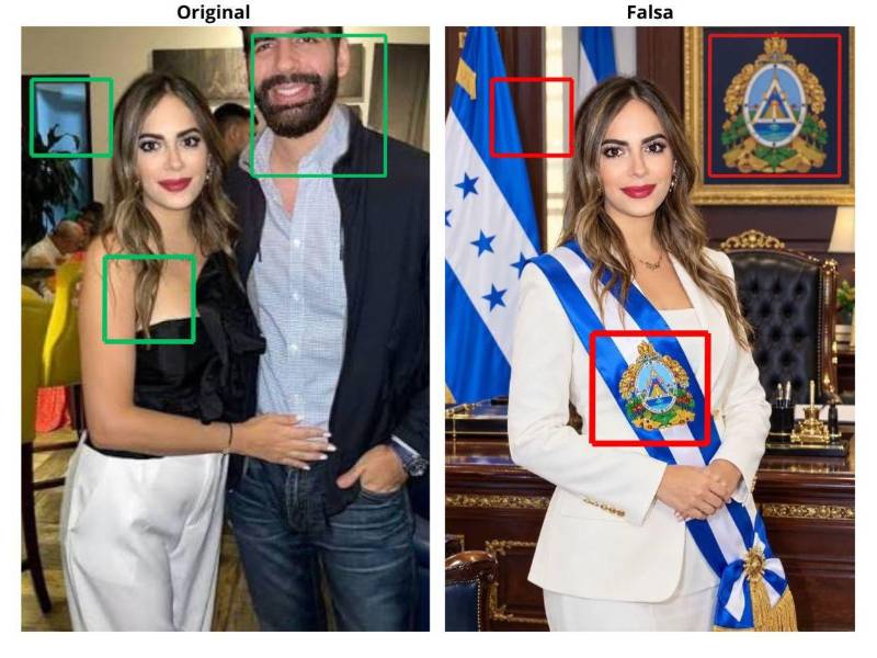 Cuadro comparativo entre la imagen que circula en redes sociales y la fotografía original.