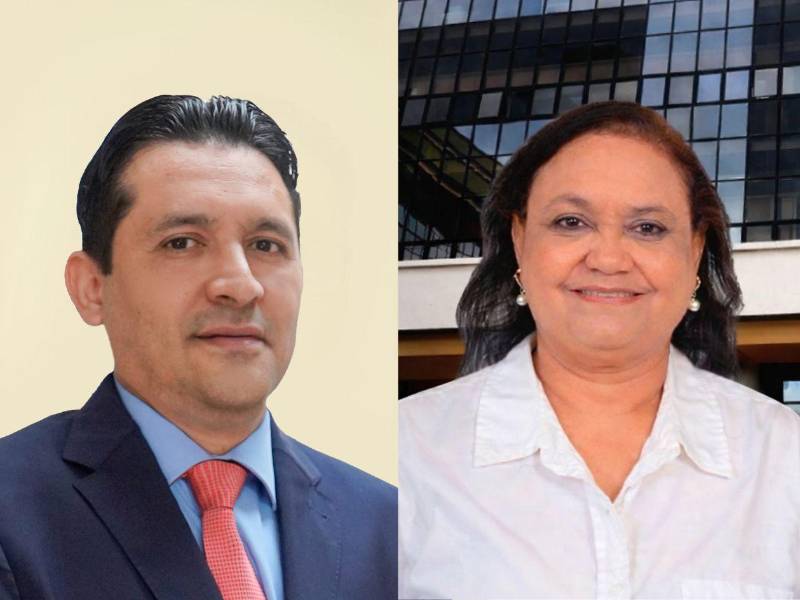 Mario Morazán, magistrado suspendido del TJE, y la magistrada suplente suspendida, Lourdes Mejía Estapé.
