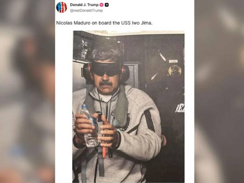 La primera imagen de Maduro que publicó Trump tras la captura.