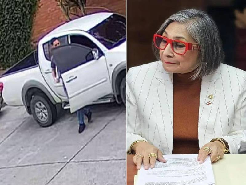 Maribel Espinoza, diputada del Partido Liberal, y la imagen de uno de los vehículos que se encontraban fuera de su casa y oficina.