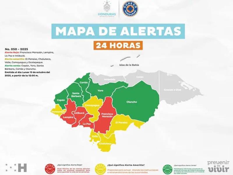 Extienden por 24 horas la alerta roja en cuatro departamentos de Honduras