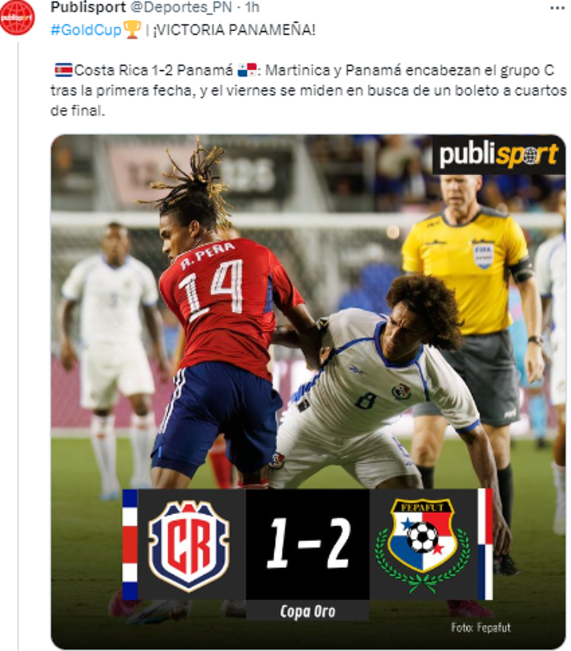 Publisport: “Martinica y Panamá encabezan el grupo C tras la primera fecha, y el viernes se miden en busca de un boleto a cuartos de final”.