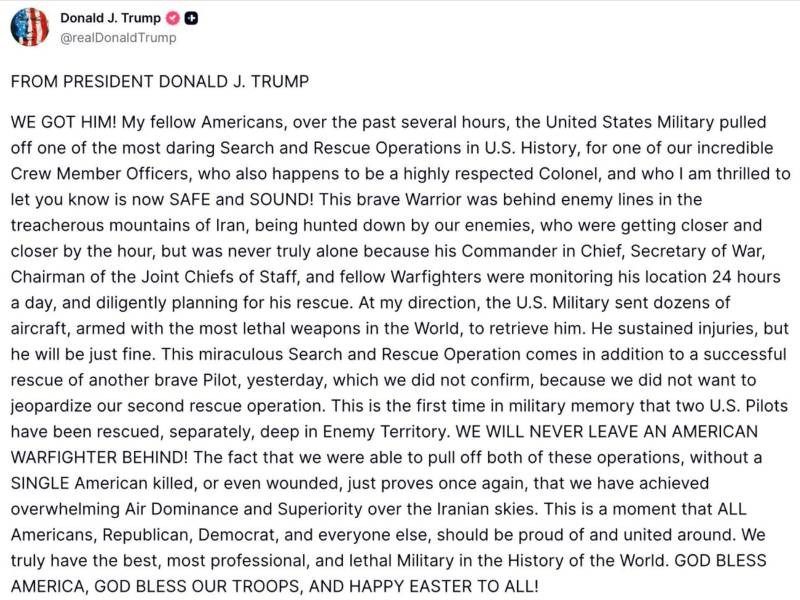 Publicación en redes sociales de Donald Trump.