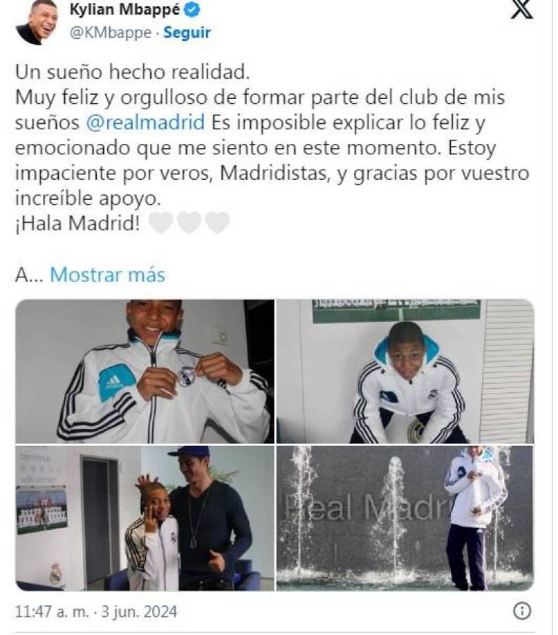 Mbappé dejó su mensaje en sus redes sociales en donde señaló su emoción por el fichaje al Real Madrid.