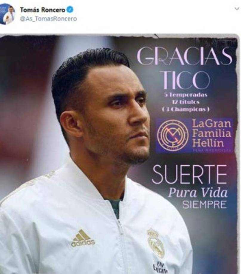 El periodista polémico Tomás Roncero de España es gran seguidor del Real Madrid y no se quedó atrás con la despedida para Keylor.
