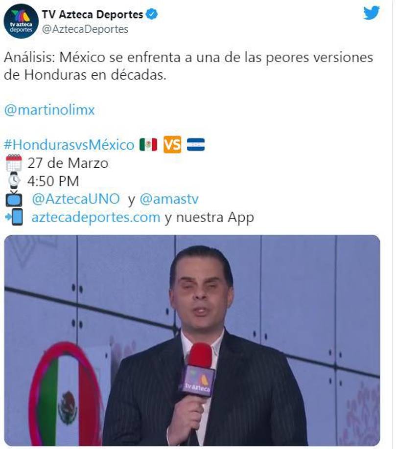 Cristian Martinoli de TV Azteca indicó que “México se enfrenta a una de las peores versiones de Honduras en décadas”.