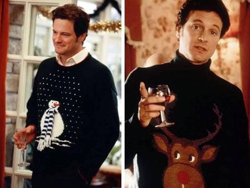 El personaje de Colin Firth usa 'ugly christmas sweater' en 'El diario de Bridget Jones', popularizando la prenda.