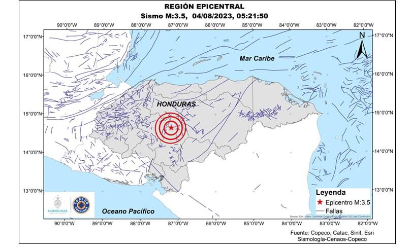 Sismo de magnitud 3.5 se registró en la zona central de Honduras