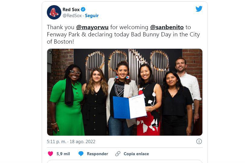 Los Boston Red Socks confirmaron la distinción que le dio Michelle Wu a Bad Bunny.