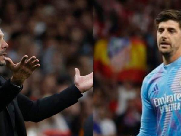 Simeone arremetió contra el portero belga Courtois.