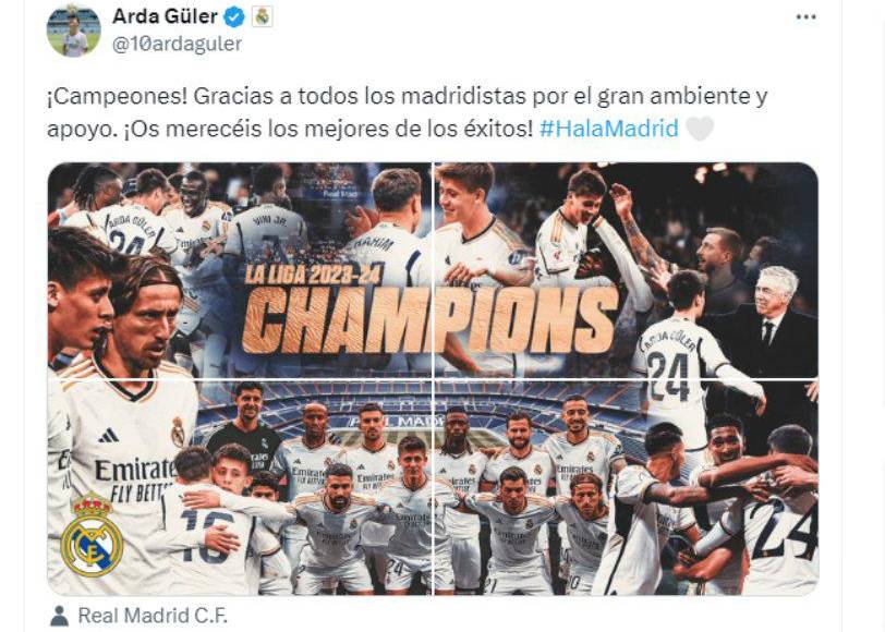 Arda Guller dejó su mensaje en redes sociales en donde agradeció al madridismo por el apoyo. 