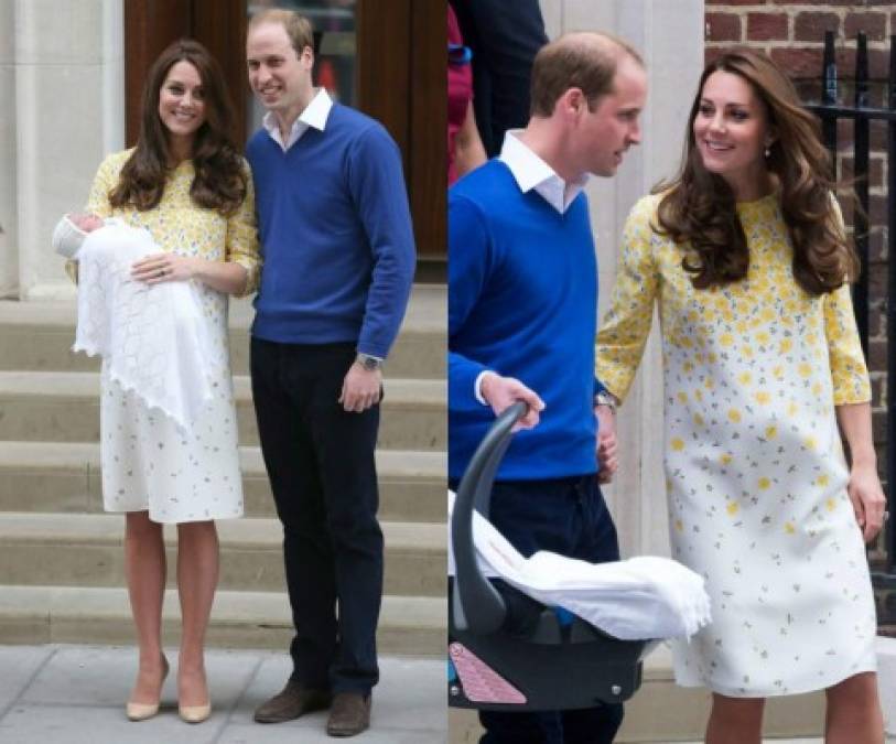 La duquesa de Cambridge usó un vestido amarillo de Jenny Packham, cuando dejó el Ala Lindo con la princesa Charlotte en mayo de 2015.<br/><br/>