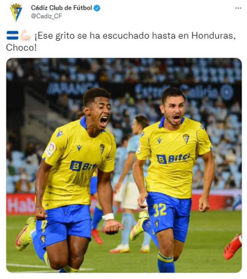 Así ha destacado el Cádiz a Lozano en sus redes sociales. ‘¡Este grito se ha escuchado hasta en Honduras, Choco’.