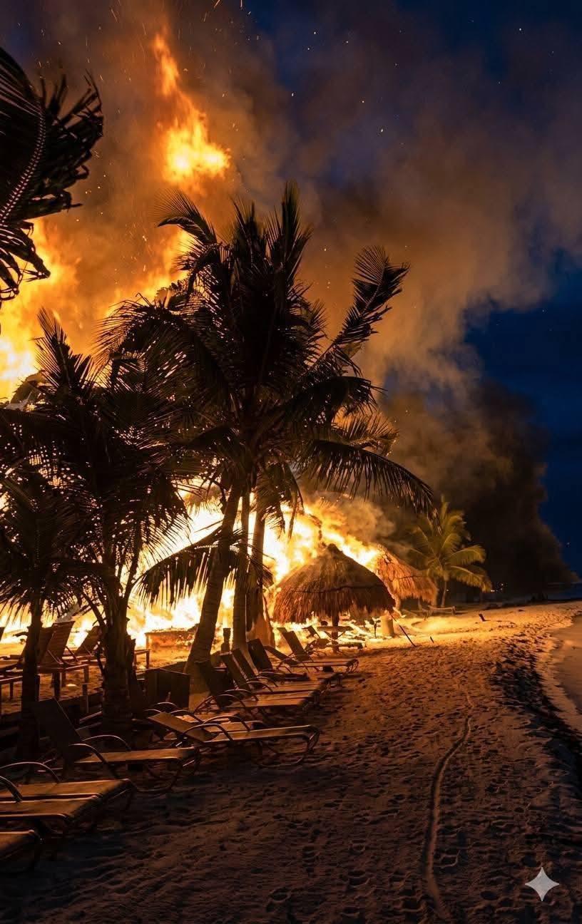 Así fue el voraz incendio que consumió hotel en Roatán: imágenes impactantes