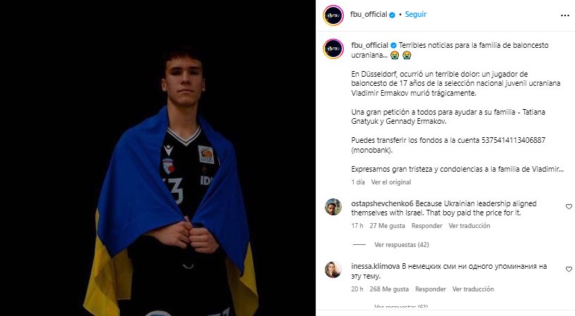 Según explicó la Federación de Baloncesto de Kiev en un comunicado, Volodímir Yermakov murió tras ser atacado con cuchillos en Alemania.