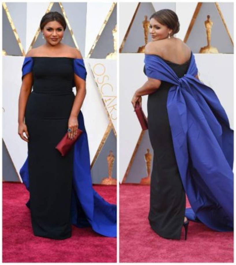 Mindy Kaling lució en muy elegante en un Elizabeth Kennedy, pero se le olvidó planchar su vestido en los premios Oscar 2016.