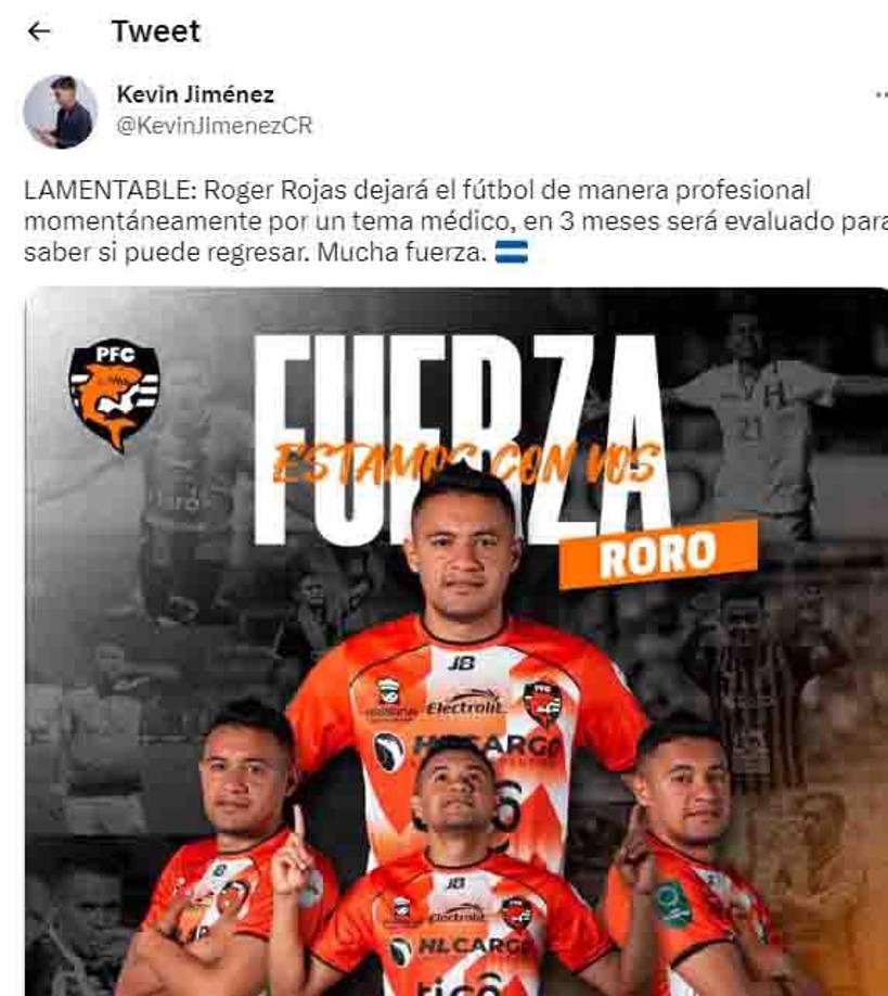 Periodistas de Costa Rica señalaron que Roger Rojas estará fuera de acción por al menos tres meses y luego se conocerá si podrá continuar. 