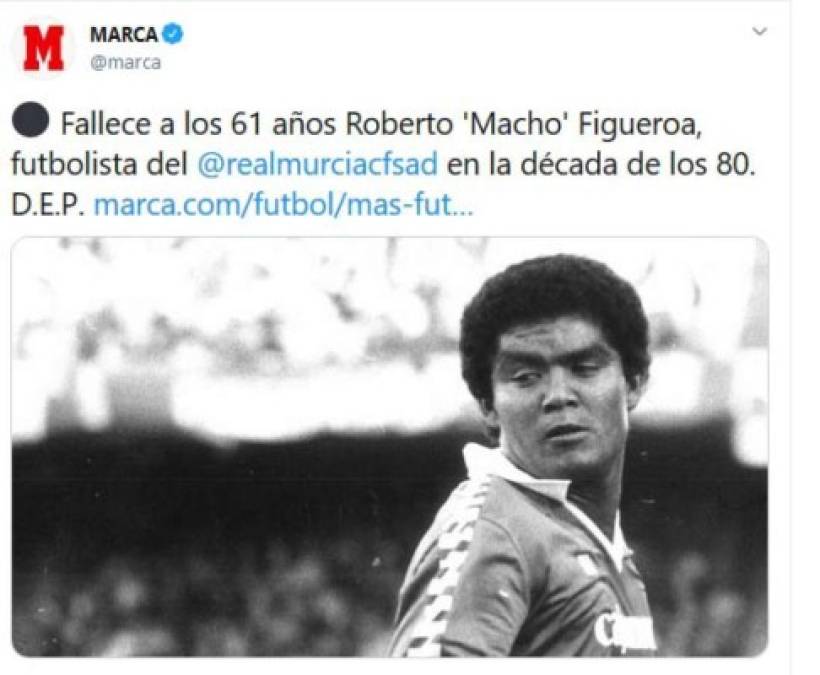 El Diario Marca hizo eco de la muerte del exjugador Roberto Figueroa.