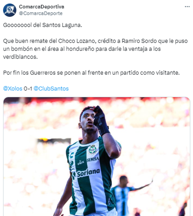 “Que buen remate del Choco Lozano, crédito a Ramiro Sordo que le puso un bombón en el área al hondureño para darle la ventaja a los verdiblancos”