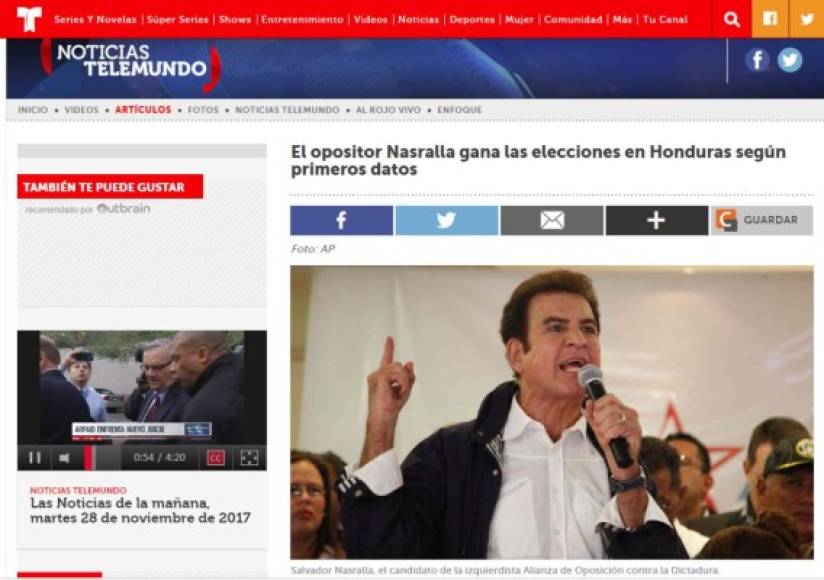 Telemundo también destacó los resultados preliminares de los comicios en Honduras.