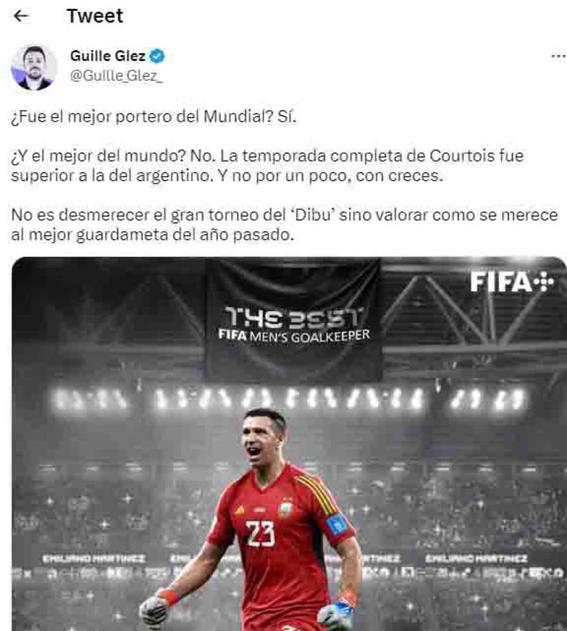 Muchos señalan que Courtois debió de ser electo el mejor portero del mundo y no Dibu Martínez.