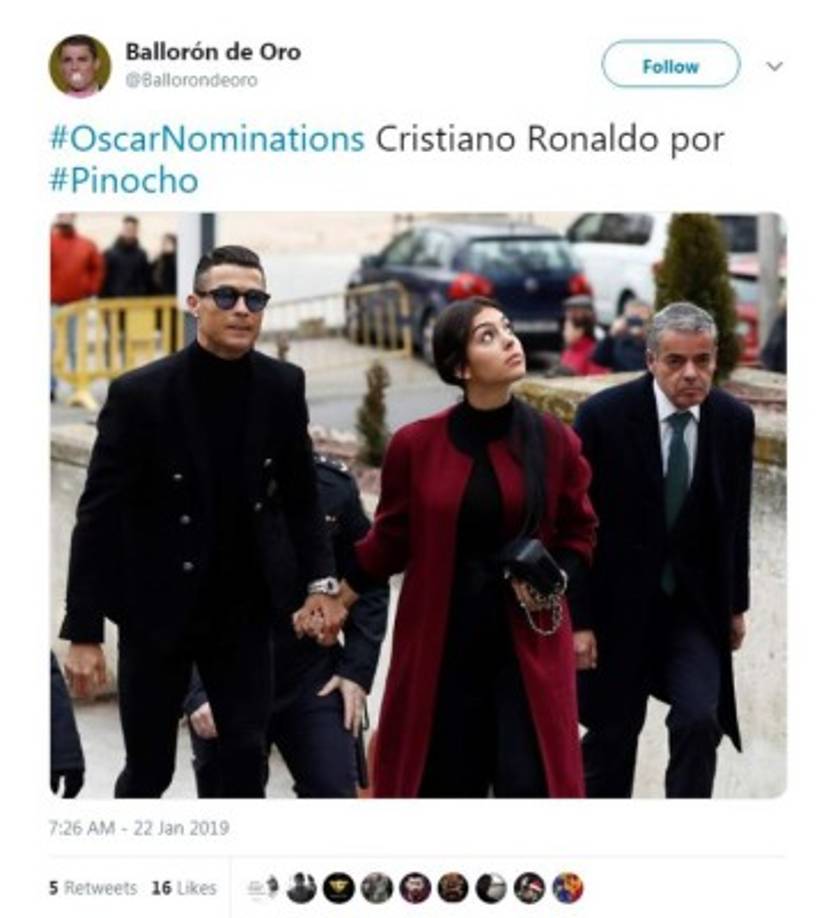 En la tendencia de los Óscar se fue Cristiano Ronaldo que recién se declaró culpable de evasión fiscal en España.<br/>