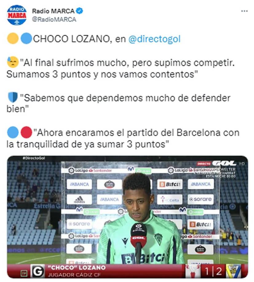 En Radio Marca destacaron las palabras del ‘Choco’ Lozano después del partido en Balaídos.