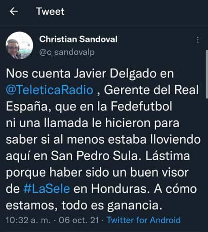 El periodista Christian Sandoval de Costa Rica lamentó que en la selección de Costa Rica no se contactaran con Javier Delgado para asesorarse sobre lo que será el choque ante Honduras.
