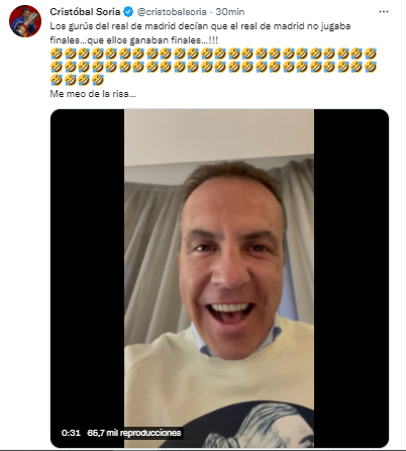 Por su parte, Cristóbal Soria, estuvo burlándose del Real Madrid tras finalizar el encuentro.