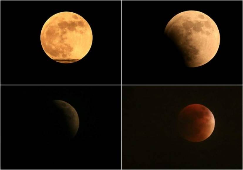 Las fases de la luna desde que comenzó el eclipse esta noche.