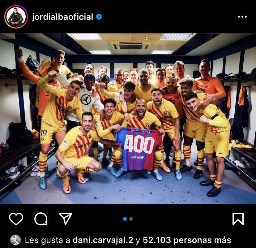 Jordi Alba subió esta fotografía tras la goleada del Barcelona en el Santiago Bernabéu y el madridista Carvajal le dio like.