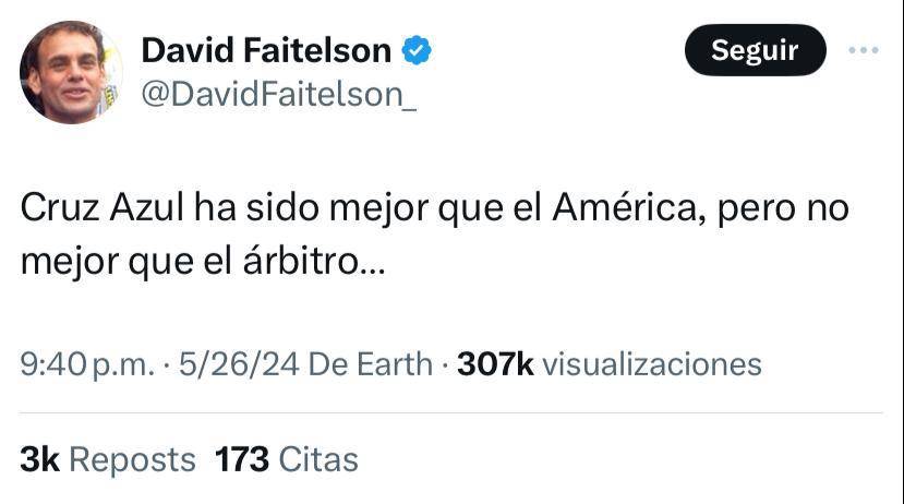 Faitelson no perdona y lanza: “Cruz Azul ha sido mejor que el América, pero no mejor que el árbitro...”