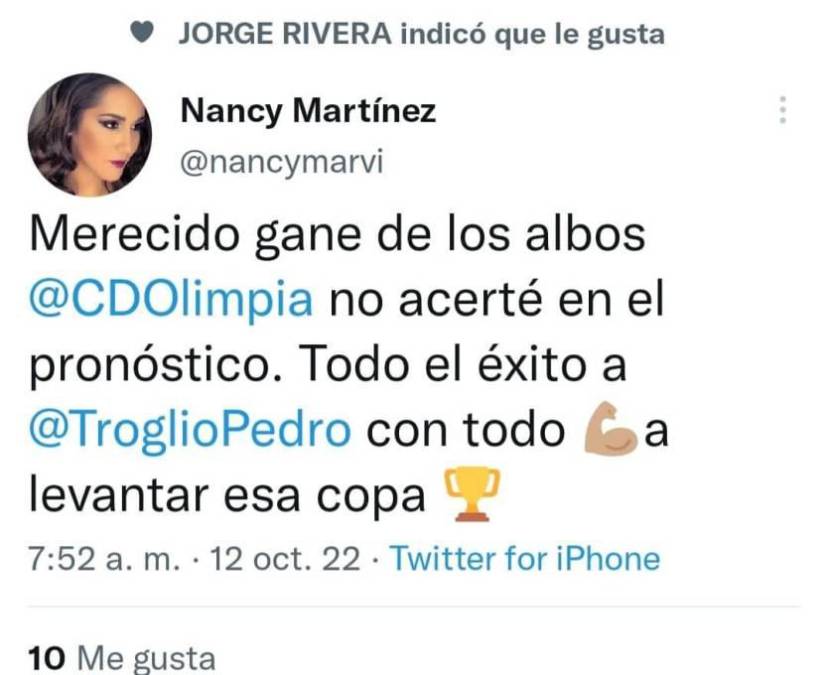 La periodista Nancy Martínez tuvo palabras de elogios para Pedro Troglio.