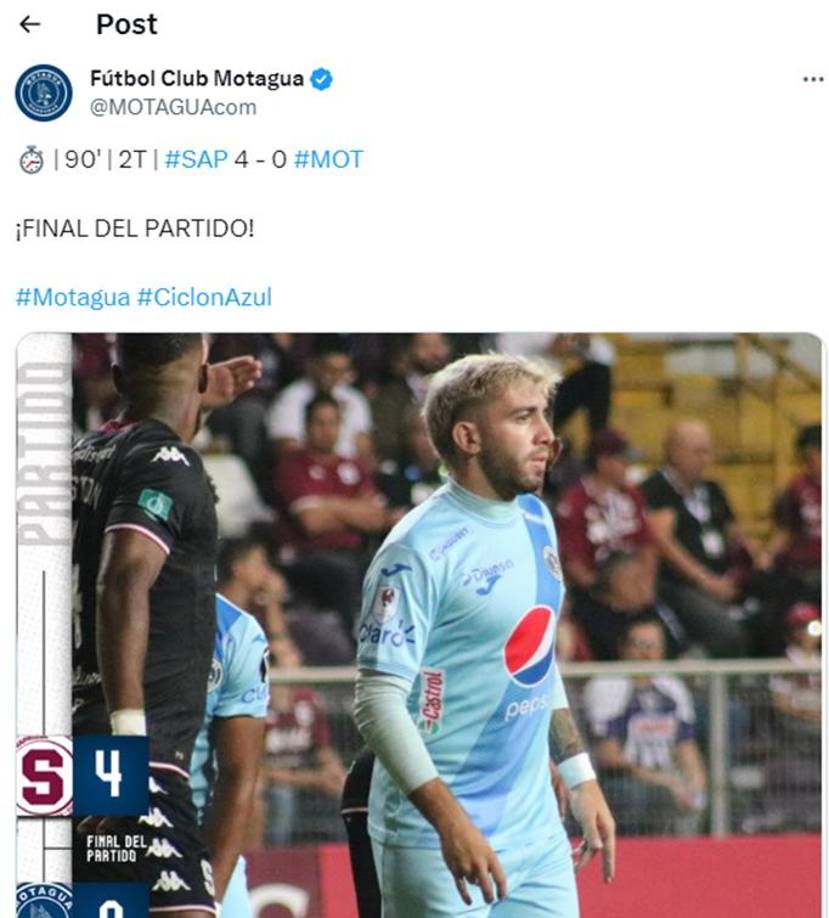 El posteo final del Motagua tras el 4-0 encajado ante Saprissa en Costa Rica por la vuelta del repechaje de la Copa Centroamericana 2023. 