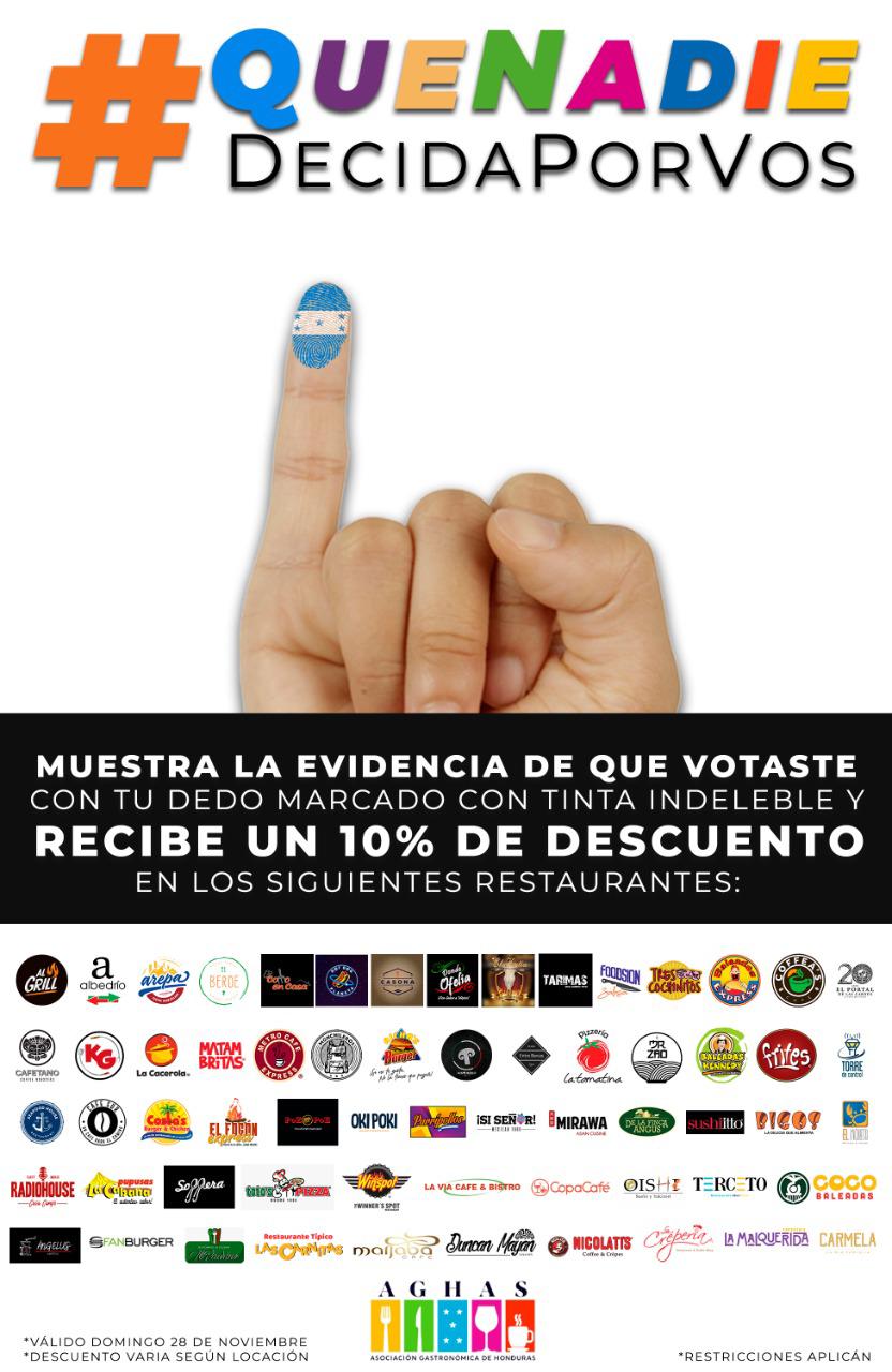 $!Asociación de Restaurantes de Honduras ofrecerá descuento a hondureños que voten en estas elecciones