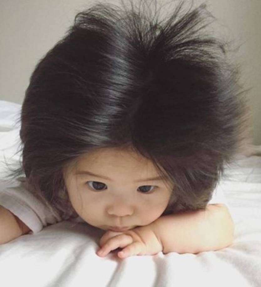 La pequeña niña japonesa nació con una considerable cantidad de pelo, sin embargo, con el paso de los meses el volumen de su cabello aumentó cada día más.