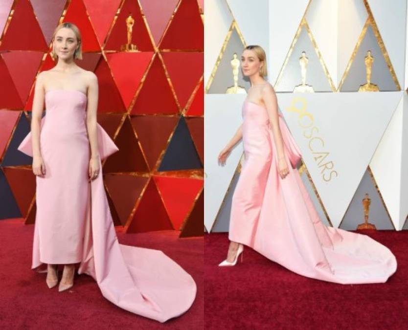 Tras Emma, con un 25% de comentarios en español a favor, se situó la actriz irlandesa Saoirse Ronan, nominada como mejor actriz protagonista por 'Lady Bird', quien lució un diseño en rosa bebé de Calvin Klein, que dulcificaba aún más su aspecto.