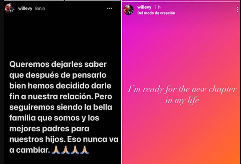 Los mensajes que William Levy compartió en su Instagram.