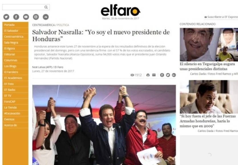 El diario digital El Faro de El Salvador dio cobertura a la conferencia de prensa del candidato de la Alianza, Salvador Nasralla.