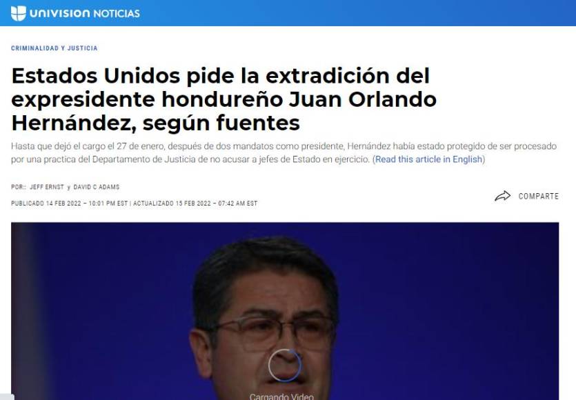 Hernández, quien dejó la presidencia de Honduras el 27 de enero tras ocho años en el cargo, ha sido implicado por fiscales de Nueva York en nexos con el narcotráfico. Su hermano, el exdiputado “Tony” Hernández, fue condenado en marzo de 2021 a cadena perpetua en Estados Unidos por ese mismo delito. 