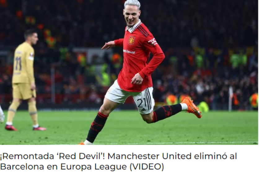 FOX Sports: “¡Remontada ‘Red Devil’! Manchester United eliminó al Barcelona en Europa League”.