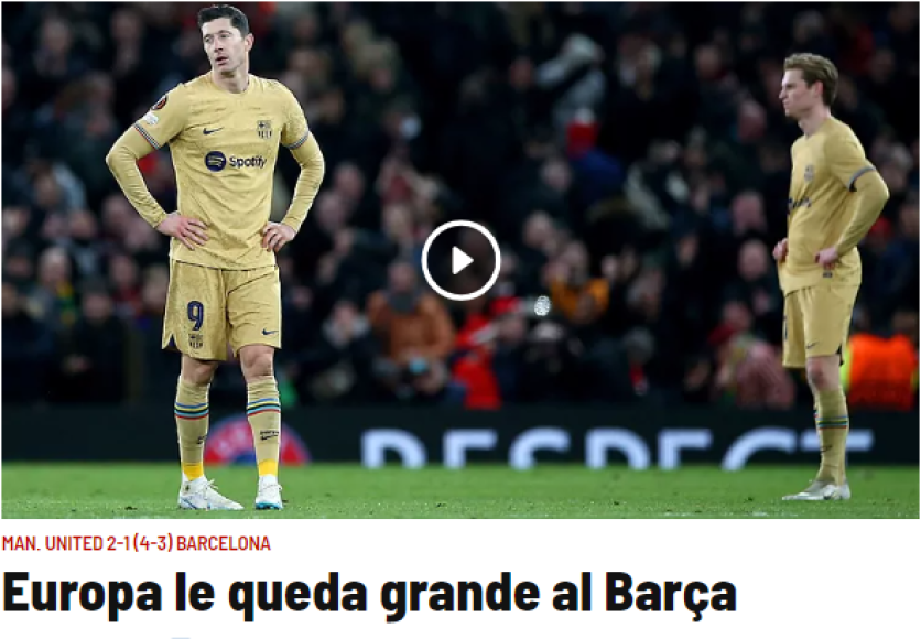Diario MARCA de España: “Europa le queda grande al Barça”. 