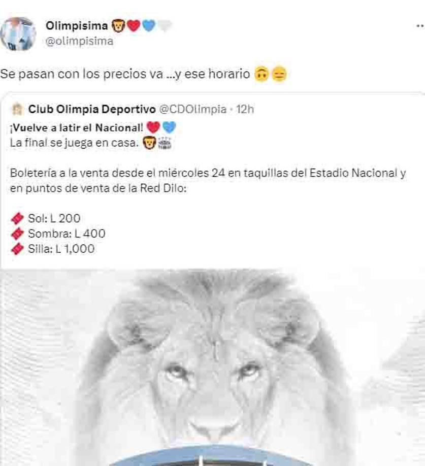 ”Se pasan con los precios y ese horario”, fue otra de las quejas en las redes sociales por parte de los olimpistas.
