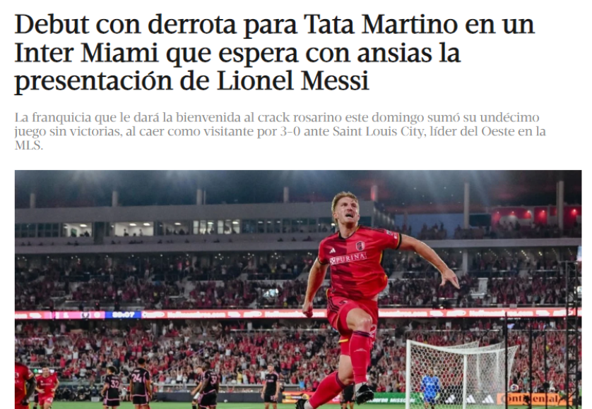 Clarín: “Debut con derrota para Tata Martino en un Inter Miami que espera con ansias la presentación de Lionel Messi”.