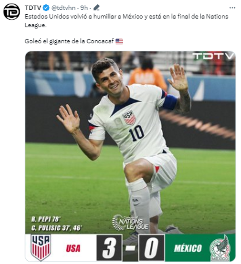 TDTV: “Estados Unidos volvió a humillar a México y está en la final de la Nations League”. 